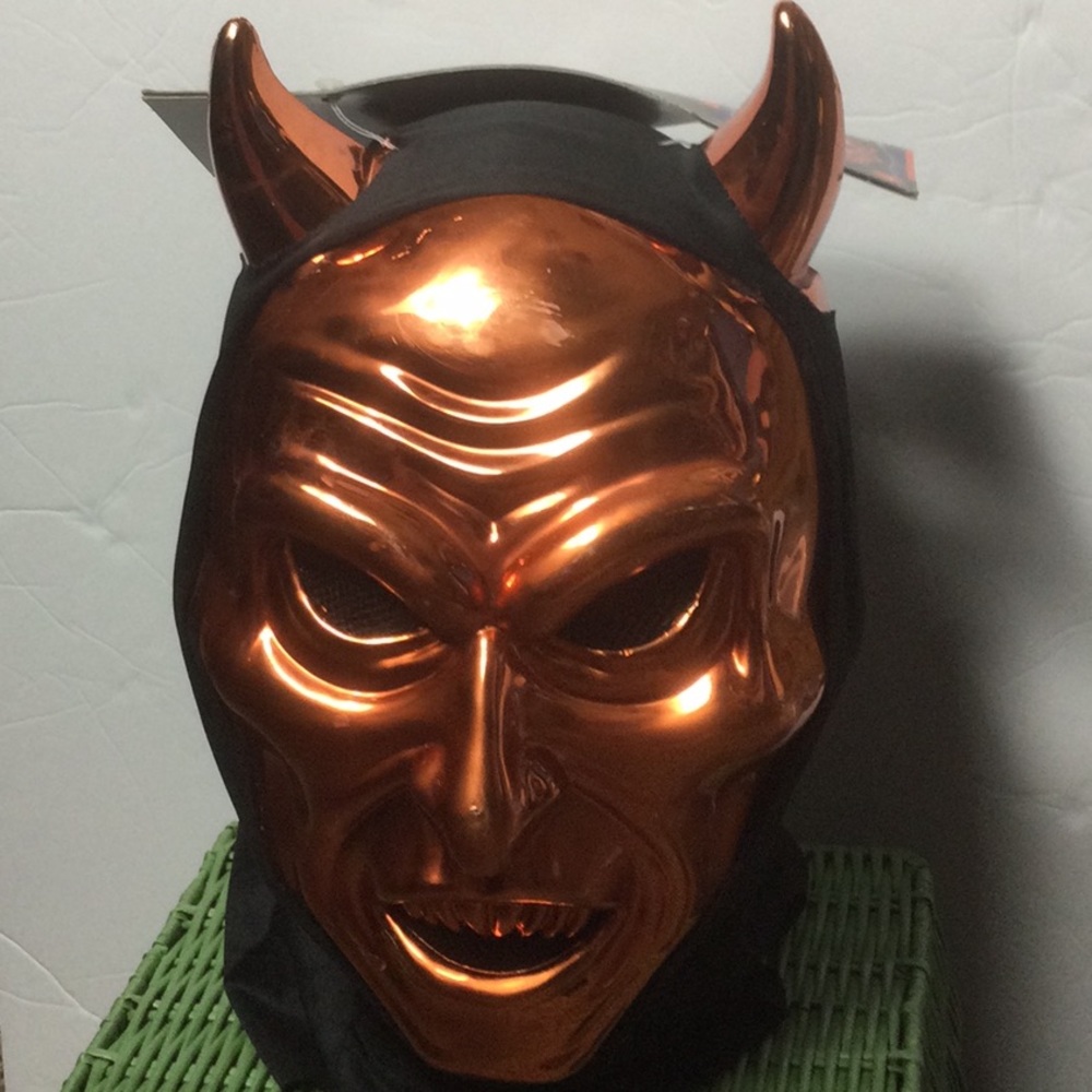 Evil devil hooded Halloween mask.